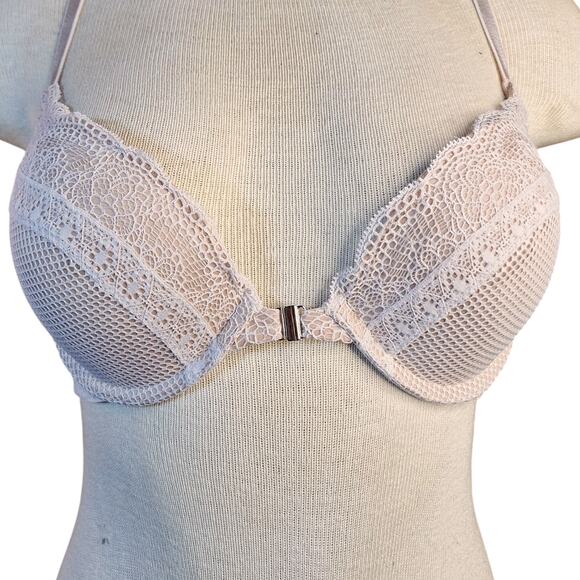 Victoria secret 34C very sexy Lace push up bra front close racerback white cream - Picture 6 of 6